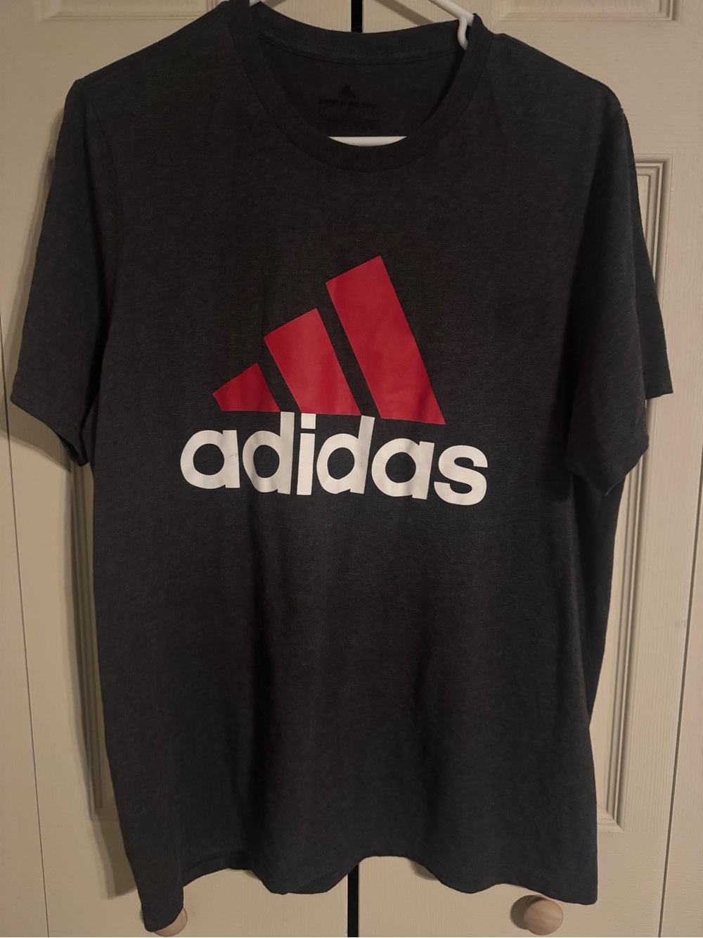 adidas Dark Gray Short Sleeve Tee with Red Logo